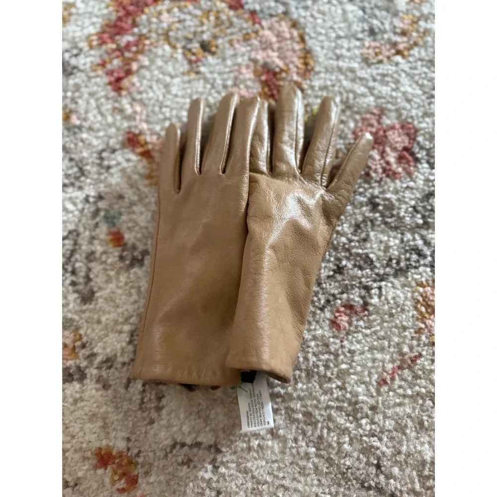 Womens Tan Leather Tech Gloves Faux Fur Lined Touchscreen Compatible Size M